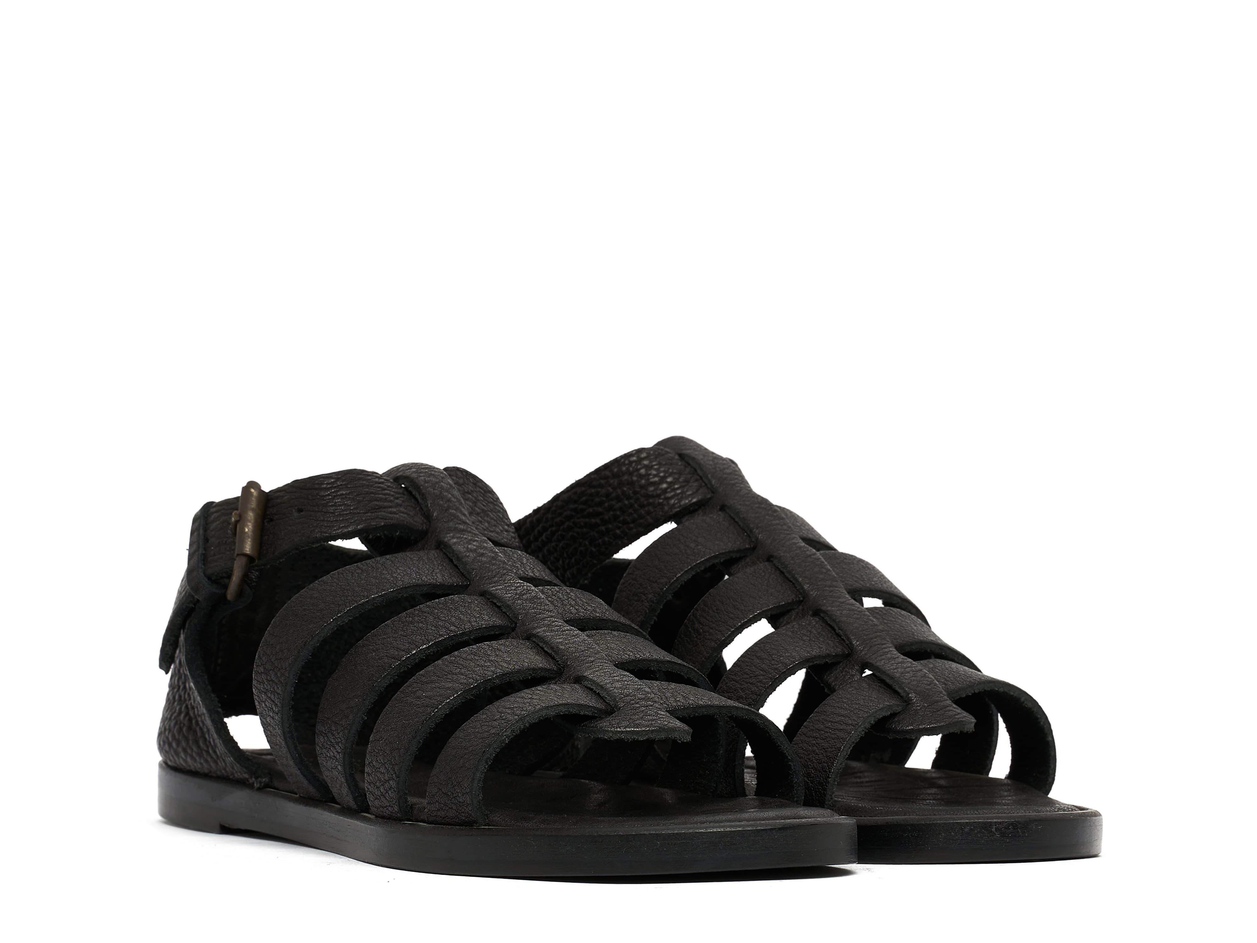 Lazard Black Leather Gladiator Sandal for Men